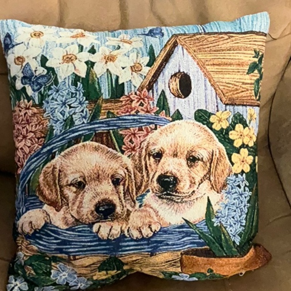 Golden Retriever Puppies Colorful Pillow and Pillow Cover 16”x16” - Picture 3 of 4